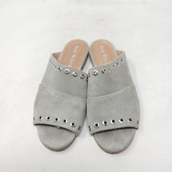 Ron White Womens Sandals Stone Gray Suede Leather Grommet Slides Shoes Sz 38 7.5 - Picture 3 of 8